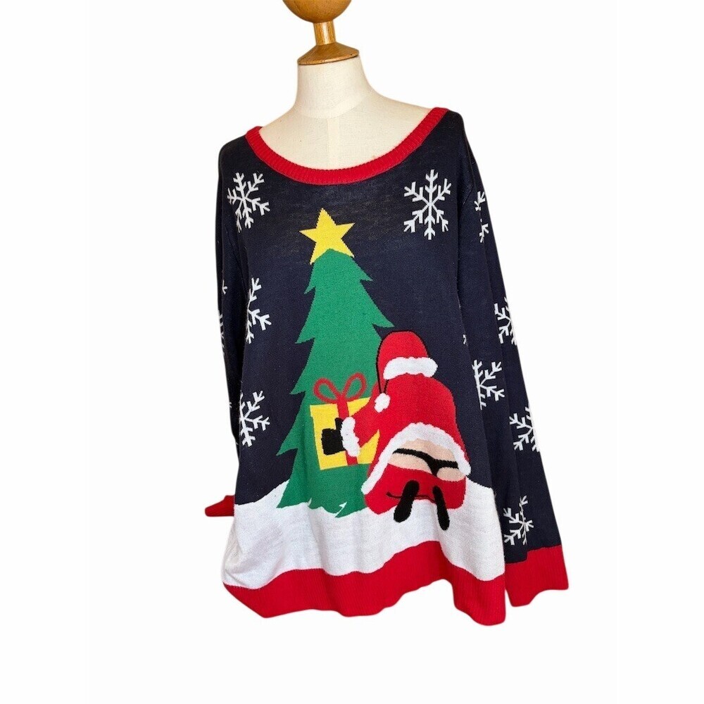 Tipsy Elves Sweater Womens 2XL Black Ugly Christmas Santa Mooning Pullover